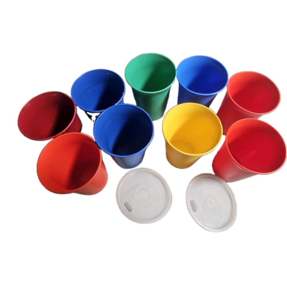 Tupperware 9 Cups Set Kids 7 oz Tumblers Sippy + 2 Lid Primary Colors # 109